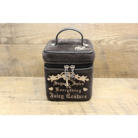 JUICY COUTURE Sugar‎ & Spice Velour Train Case Y2K Embroidered Makeup Bag - Picture 1 of 16